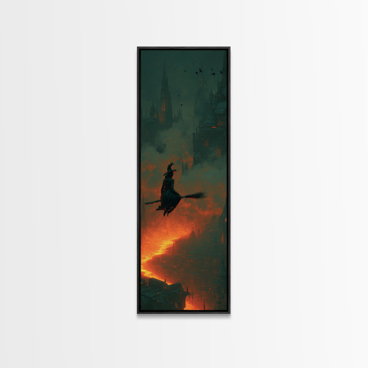 The Cyberpunk Witch, Surreal Apocalyptic Art, Tall Narrow Wall Art, Dark Halloween Decor, Framed Canvas Print, Halloween Wall Art