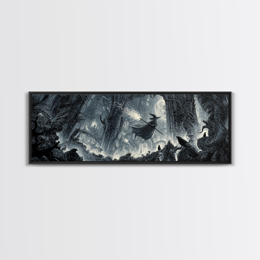 The Cyberpunk Witch, Biomechanical Horror Art, Extra Wide Wall Art, Gothic Horror Wall Art, Canvas Print, Halloween Wall Art