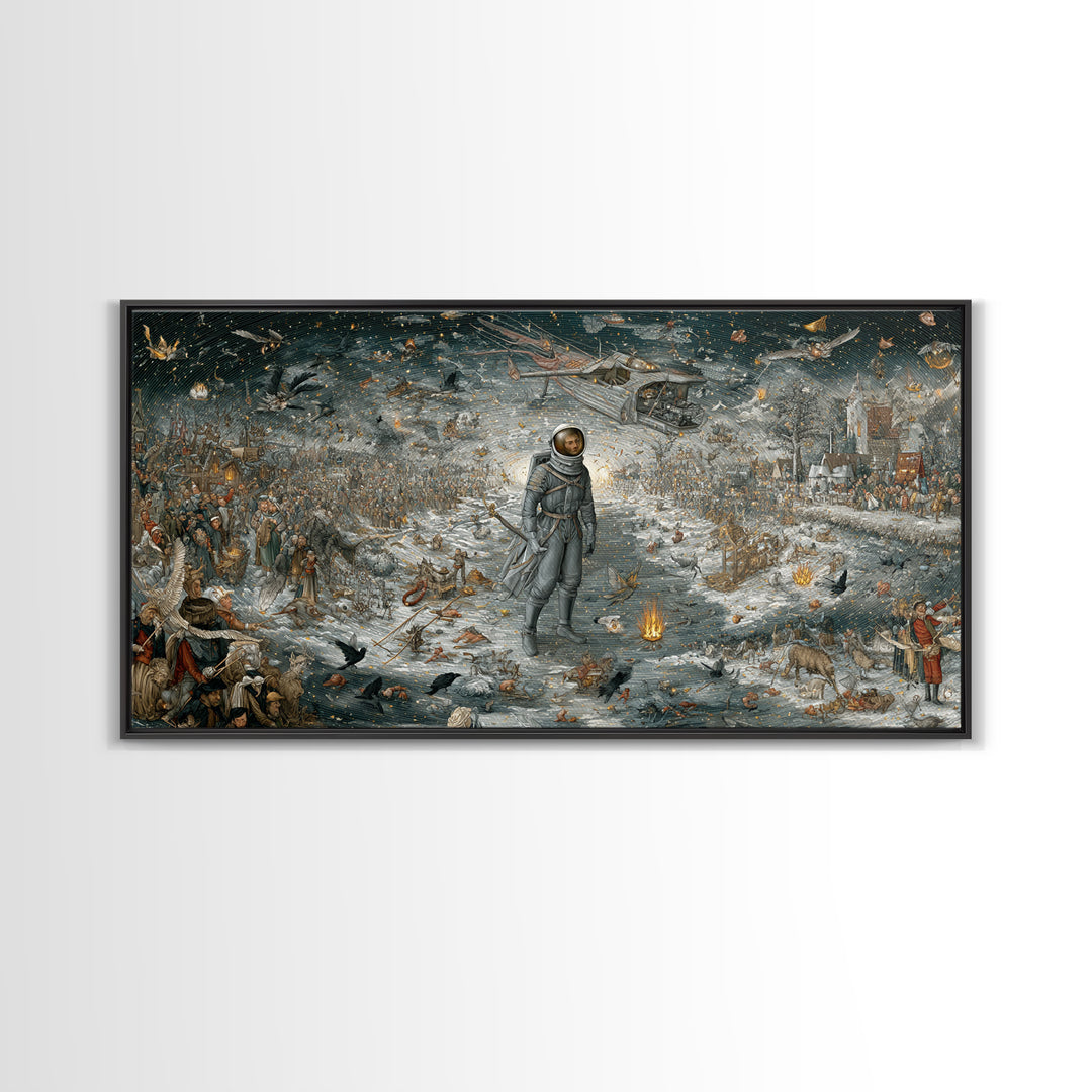 The Astronaut Ghost, Northern Renaissance Horror, Wide Panoramic Art, Dark Fantasy Wall Art, Canvas Print, Halloween Wall Art