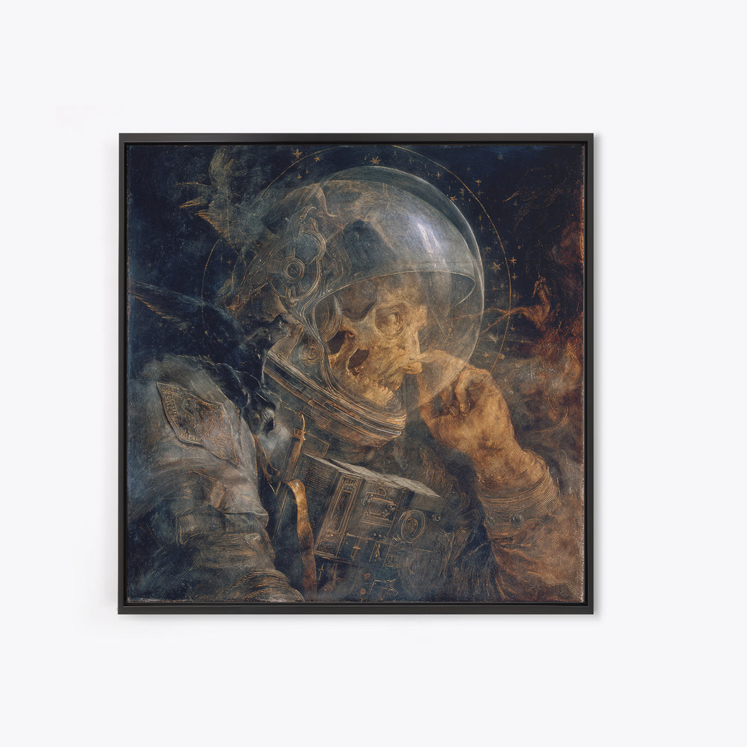 The Astronaut Ghost, Dark Renaissance Art, Square Wall Art, Dark Fantasy Wall Art, Framed Canvas Print, Halloween Wall Art
