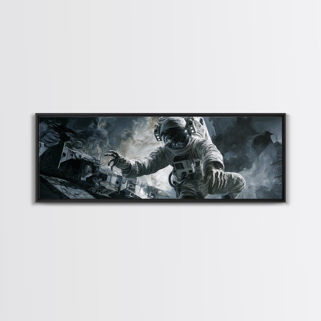 The Astronaut Ghost, Danse Macabre Art, Extra Wide Wall Art, Macabre Wall Art, Framed Canvas Print, Halloween Wall Art
