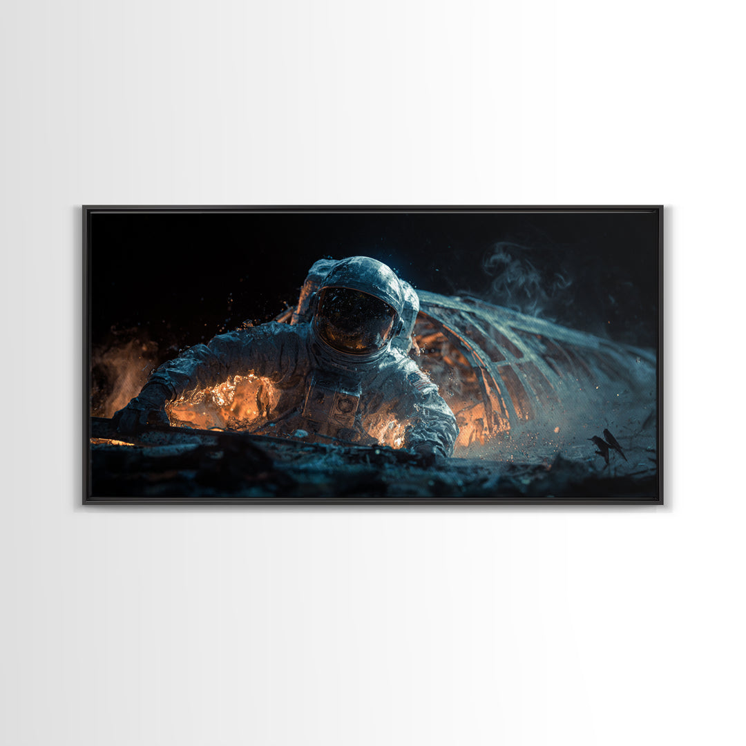 The Astronaut Ghost, Apocalyptic Romantic Art, Wide Panoramic Art, Dark Halloween Decor, Canvas Print, Halloween Wall Art