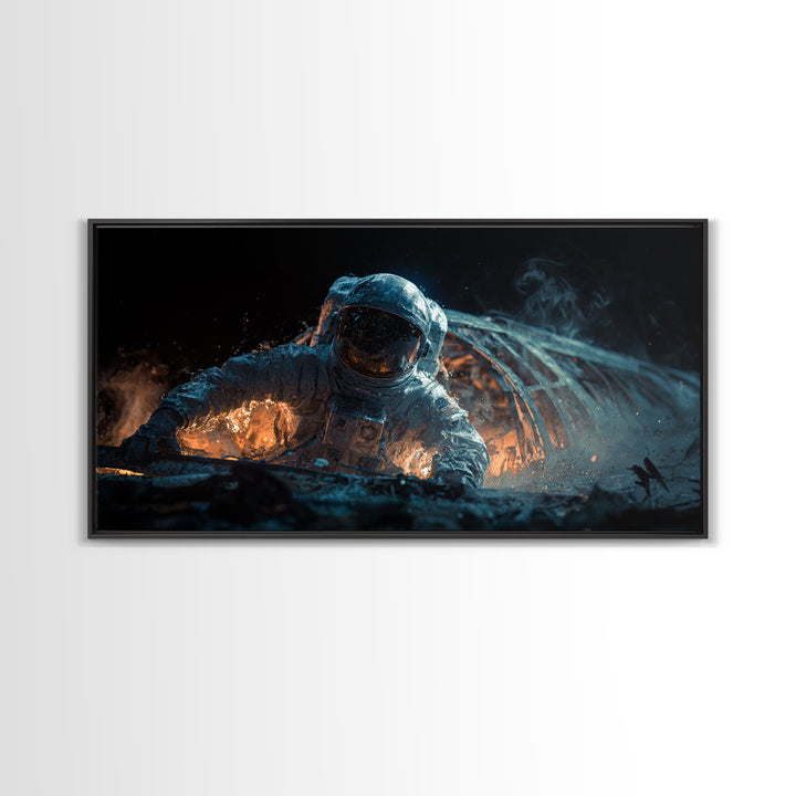 The Astronaut Ghost, Apocalyptic Romantic Art, Wide Panoramic Art, Dark Halloween Decor, Canvas Print, Halloween Wall Art