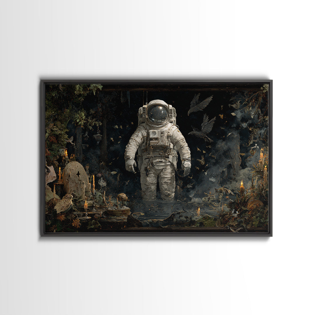 The Astronaut Ghost, Symbolist Gothic Landscape, Landscape Wall Art, Dark Halloween Decor, Framed Canvas Print, Halloween Wall Art