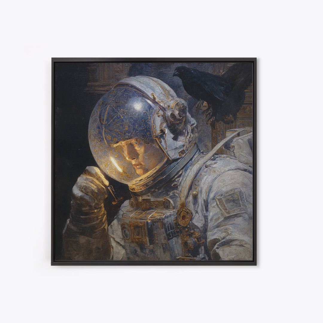 The Astronaut Ghost, Ornate Symbolist Art, Square Wall Art, Dark Halloween Decor, Framed Canvas Print, Halloween Wall Art