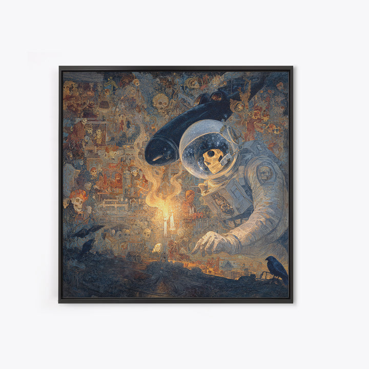 The Astronaut Ghost, Grotesque Carnival Art, Square Wall Art, Macabre Wall Art, Framed Canvas Print, Halloween Wall Art, Gothic Home Decor