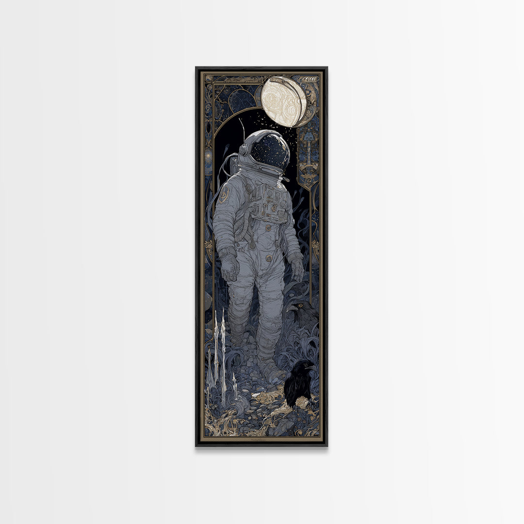 The Astronaut Ghost, Stained Glass Gothic Art, Tall Narrow Wall Art, Gothic Horror Wall Art, Framed Canvas Print, Halloween Wall Art