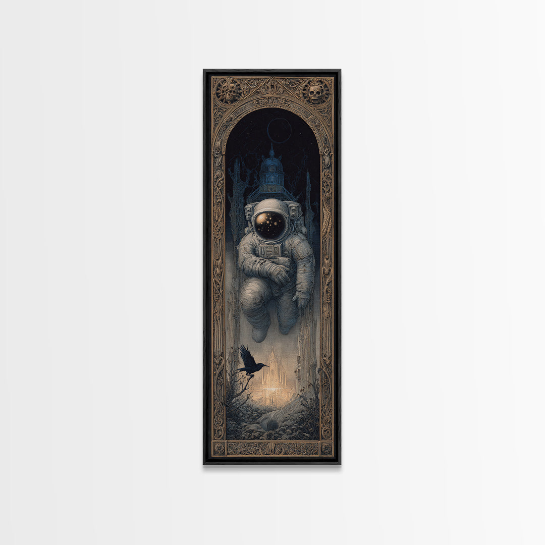 The Astronaut Ghost, Surreal Apocalyptic Art, Tall Narrow Wall Art, Gothic Horror Wall Art, Framed Canvas Print, Halloween Wall Art