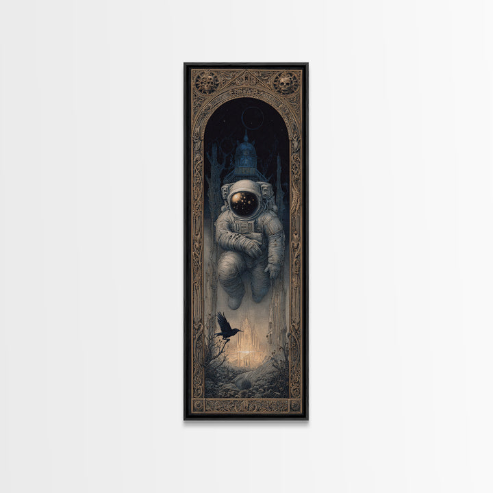The Astronaut Ghost, Surreal Apocalyptic Art, Tall Narrow Wall Art, Gothic Horror Wall Art, Framed Canvas Print, Halloween Wall Art