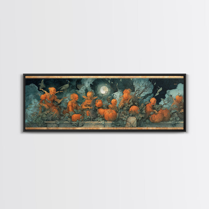 The Alien Pumpkin Patch, Dark Renaissance Art, Extra Wide Wall Art, Macabre Wall Art, Canvas Print, Halloween Wall Art
