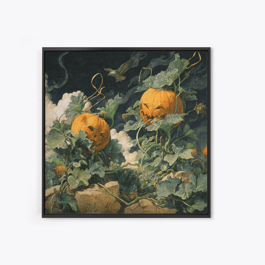 The Alien Pumpkin Patch, Danse Macabre Art, Square Wall Art, Gothic Horror Wall Art, Canvas Print, Halloween Wall Art