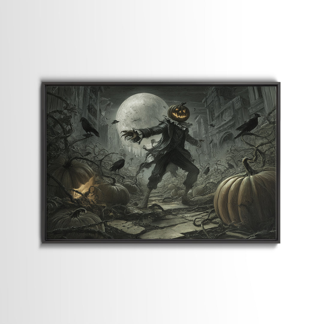 The Alien Pumpkin Patch, Architectural Etching Art, Landscape Wall Art, Macabre Wall Art, Canvas Print, Halloween Wall Art