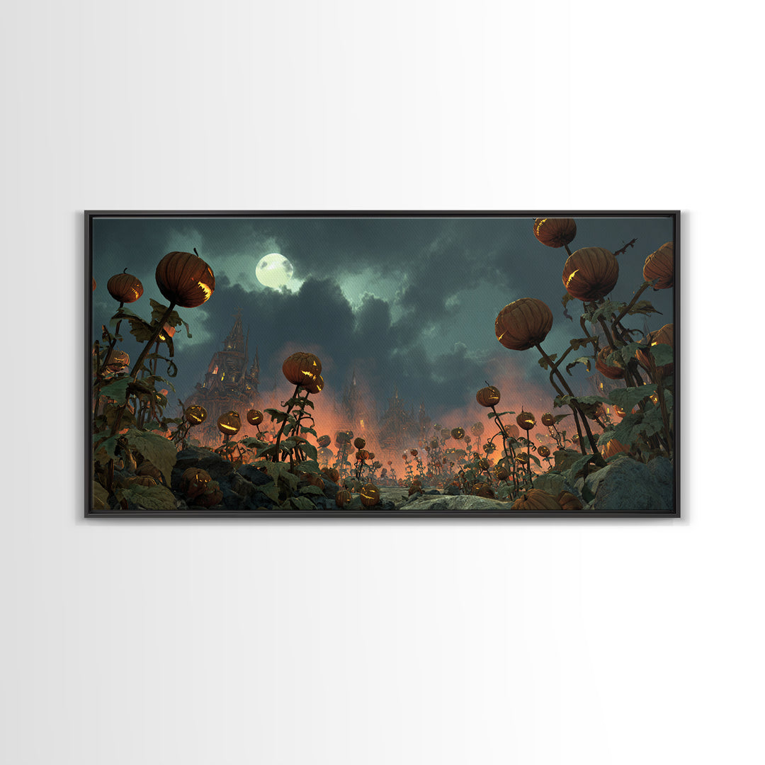 The Alien Pumpkin Patch, Apocalyptic Romantic Art, Wide Panoramic Art, Gothic Horror Wall Art, Canvas Print, Halloween Wall Art