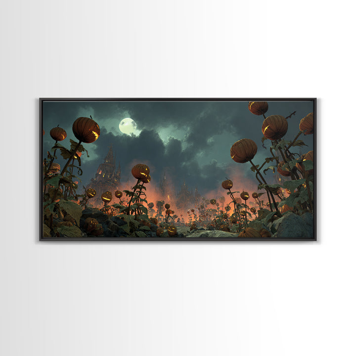 The Alien Pumpkin Patch, Apocalyptic Romantic Art, Wide Panoramic Art, Gothic Horror Wall Art, Canvas Print, Halloween Wall Art