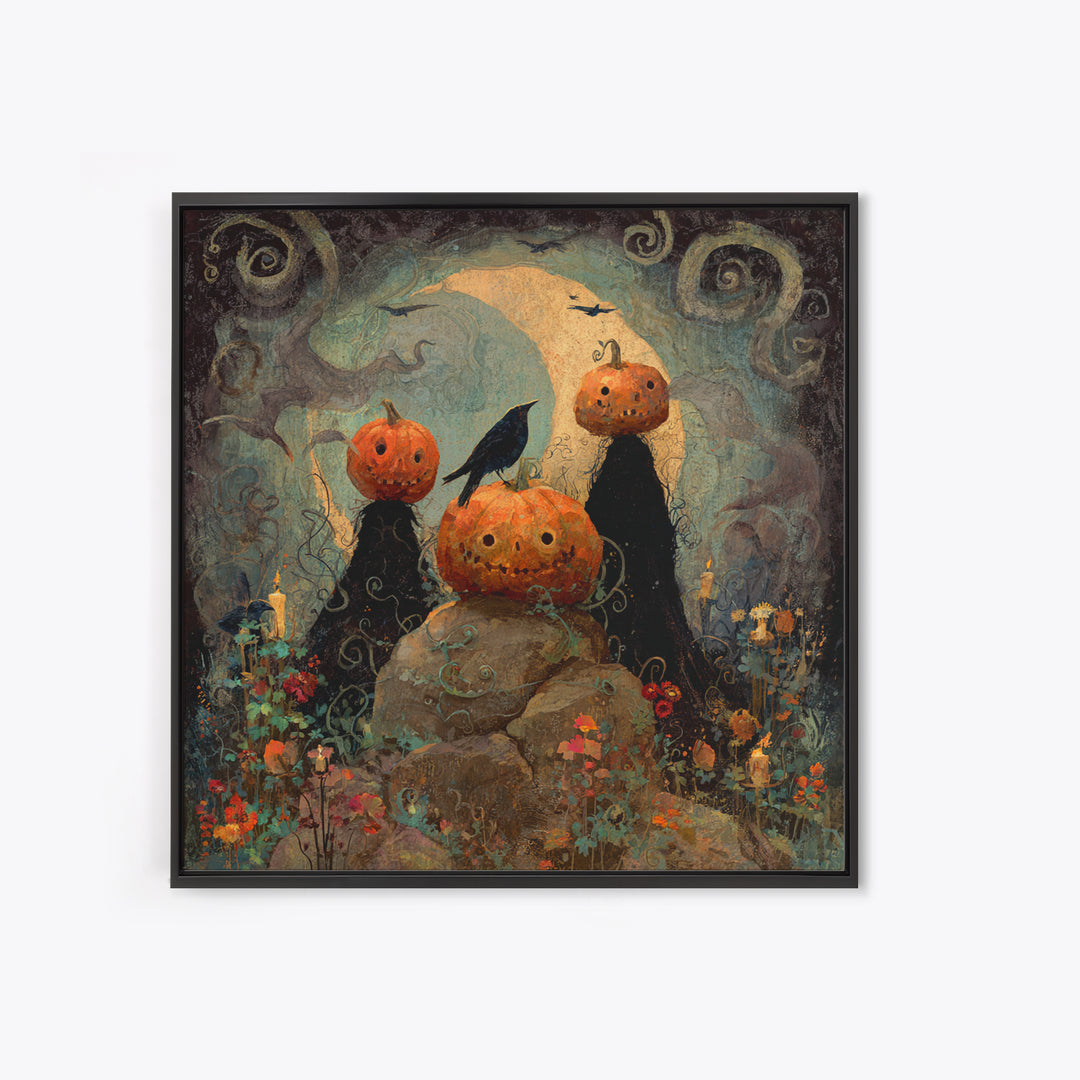 The Alien Pumpkin Patch, Symbolist Dream Art, Square Wall Art, Gothic Horror Wall Art, Canvas Print, Halloween Wall Art