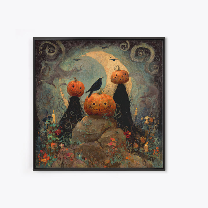 The Alien Pumpkin Patch, Symbolist Dream Art, Square Wall Art, Gothic Horror Wall Art, Canvas Print, Halloween Wall Art