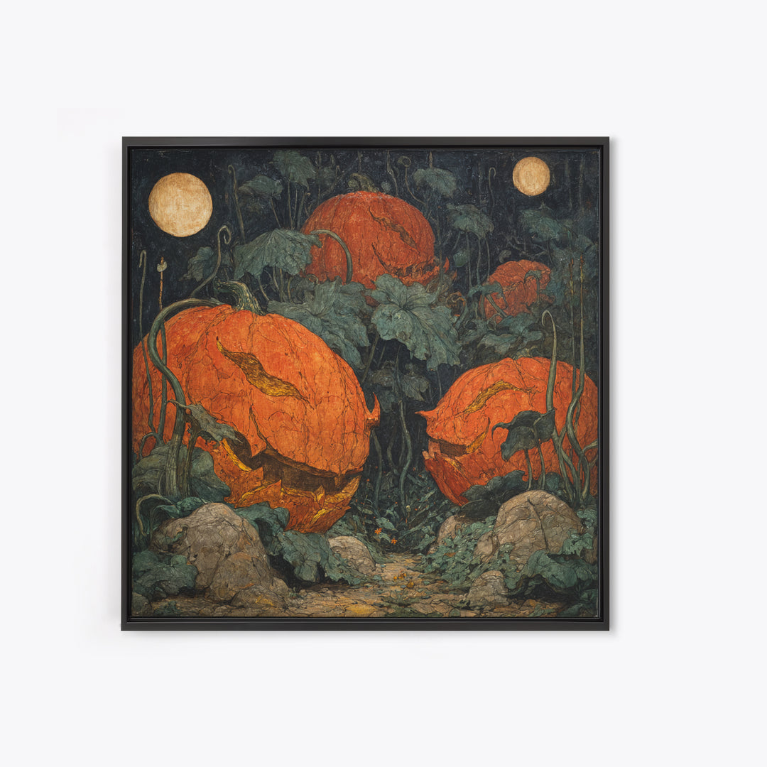 The Alien Pumpkin Patch, Dark Symbolist Art, Square Wall Art, Dark Halloween Decor, Canvas Print, Halloween Wall Art