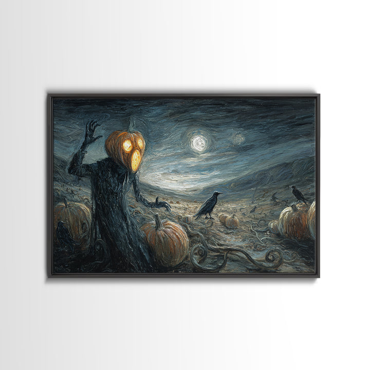 The Alien Pumpkin Patch, Expressionist Gothic Art, Landscape Wall Art, Dark Halloween Decor, Framed Canvas Print, Halloween Wall Art