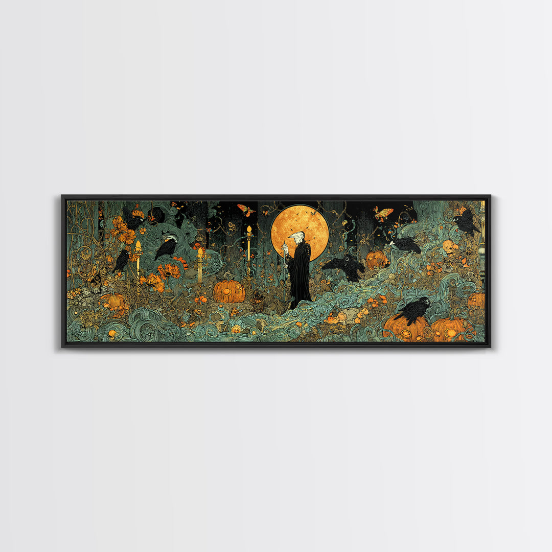 The Alien Pumpkin Patch, Stained Glass Gothic Art, Extra Wide Wall Art, Dark Fantasy Wall Art, Canvas Print, Halloween Wall Art