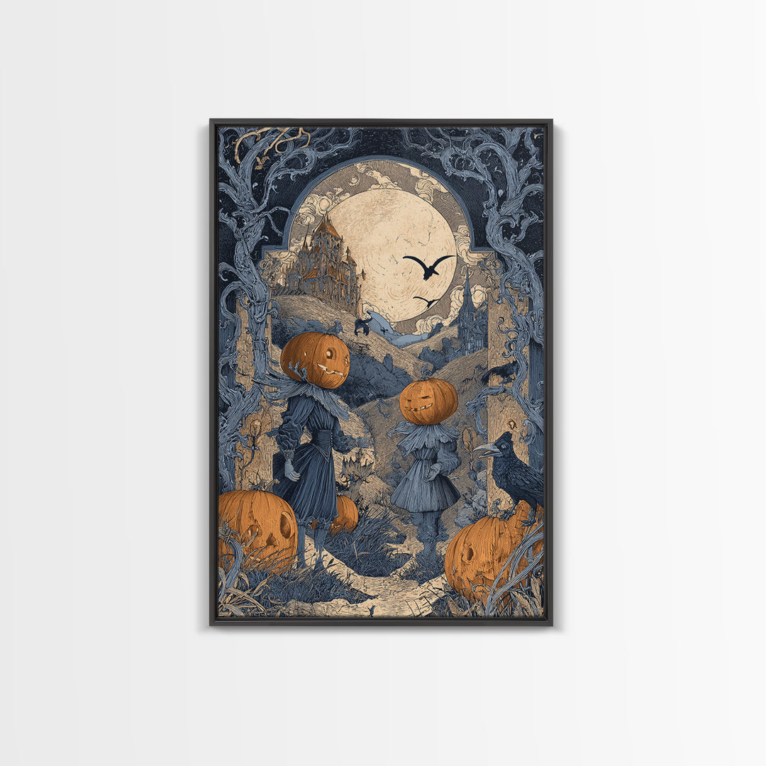 The Alien Pumpkin Patch, Victorian Macabre Art, Vertical Wall Art, Macabre Wall Art, Canvas Print, Halloween Wall Art, Gothic Home Decor