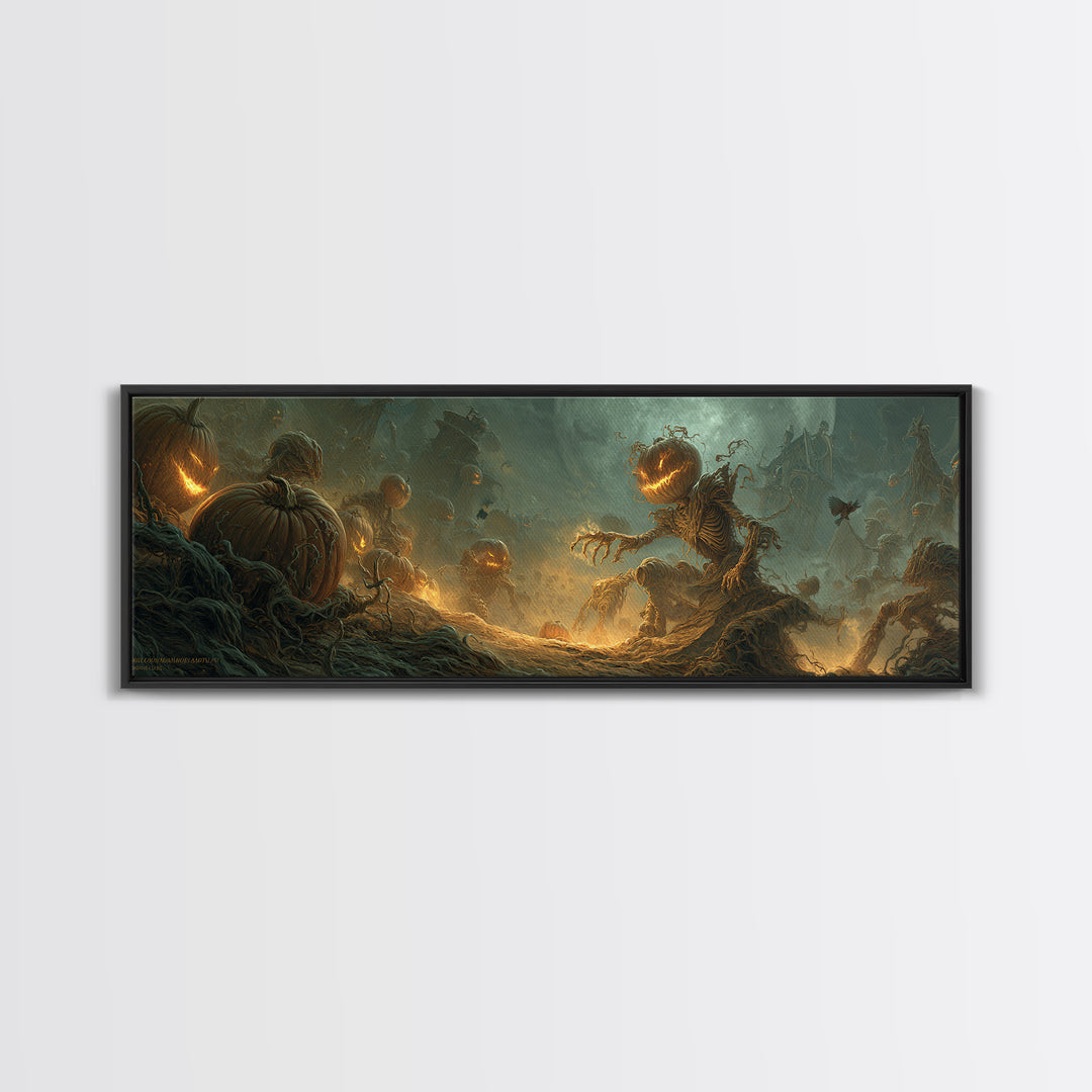 The Alien Pumpkin Patch, Surreal Apocalyptic Art, Extra Wide Wall Art, Gothic Horror Wall Art, Canvas Print, Halloween Wall Art