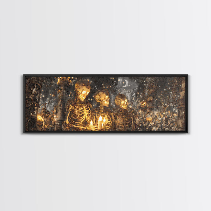 The Biomechanical Skeleton, Medieval Grotesque Art, Extra Wide Wall Art, Gothic Horror Wall Art, Framed Canvas Print