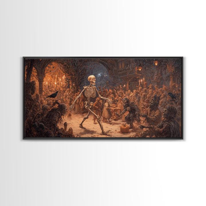The Biomechanical Skeleton, Northern Renaissance Horror, Wide Panoramic Art, Macabre Wall Art, Canvas Print, Halloween Wall Art