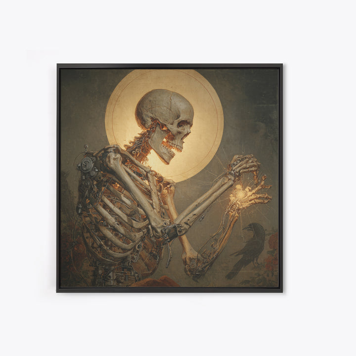 The Biomechanical Skeleton, Dark Renaissance Art, Square Wall Art, Dark Fantasy Wall Art, Framed Canvas Print, Halloween Wall Art