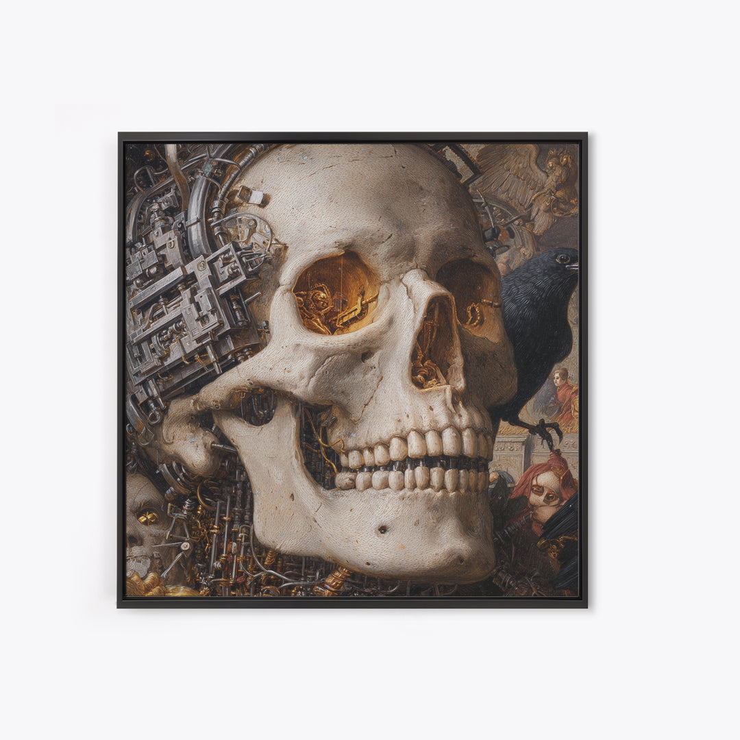 The Biomechanical Skeleton, Danse Macabre Art, Square Wall Art, Dark Halloween Decor, Canvas Print, Halloween Wall Art