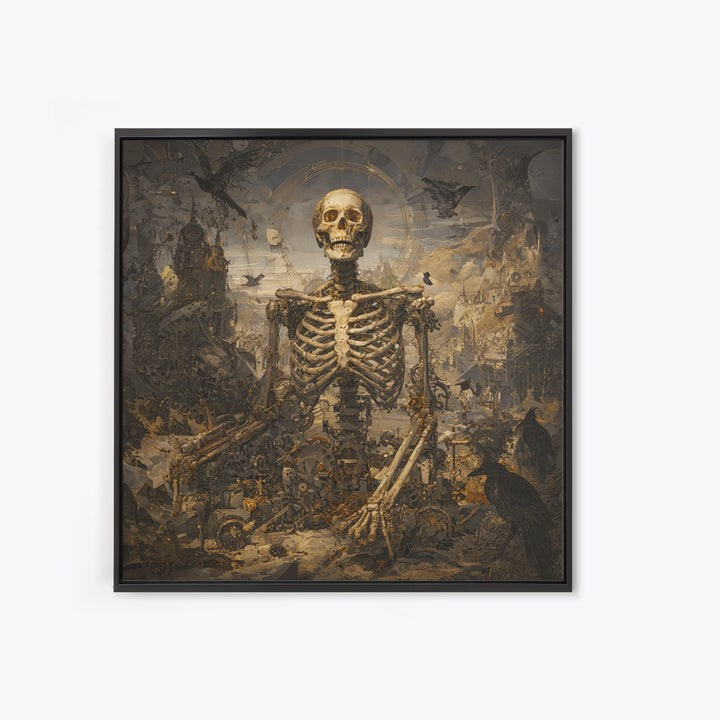 The Biomechanical Skeleton, Baroque Witchcraft Art, Square Wall Art, Dark Fantasy Wall Art, Framed Canvas Print, Halloween Wall Art