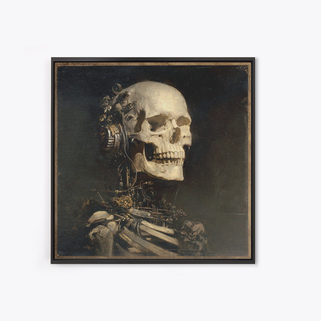 The Biomechanical Skeleton, Symbolist Dream Art, Square Wall Art, Gothic Horror Wall Art, Framed Canvas Print, Halloween Wall Art
