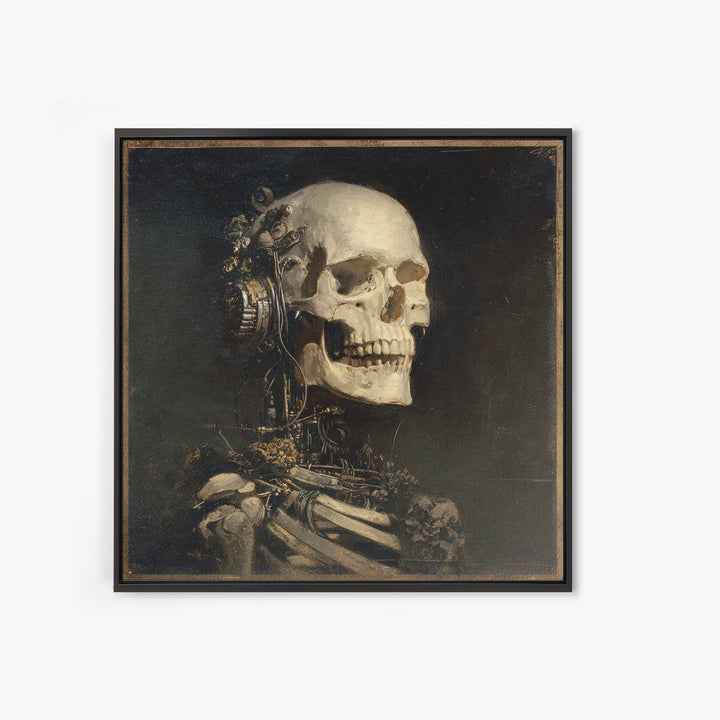 The Biomechanical Skeleton, Symbolist Dream Art, Square Wall Art, Gothic Horror Wall Art, Framed Canvas Print, Halloween Wall Art