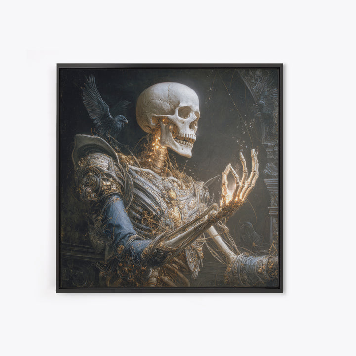 The Biomechanical Skeleton, Ornate Symbolist Art, Square Wall Art, Gothic Horror Wall Art, Framed Canvas Print, Halloween Wall Art