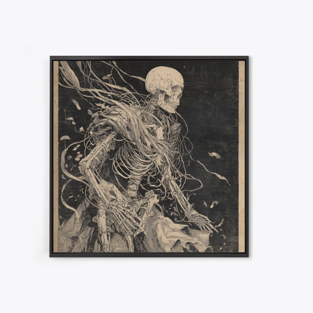 The Biomechanical Skeleton, Decadent Gothic Art, Square Wall Art, Macabre Wall Art, Canvas Print, Halloween Wall Art