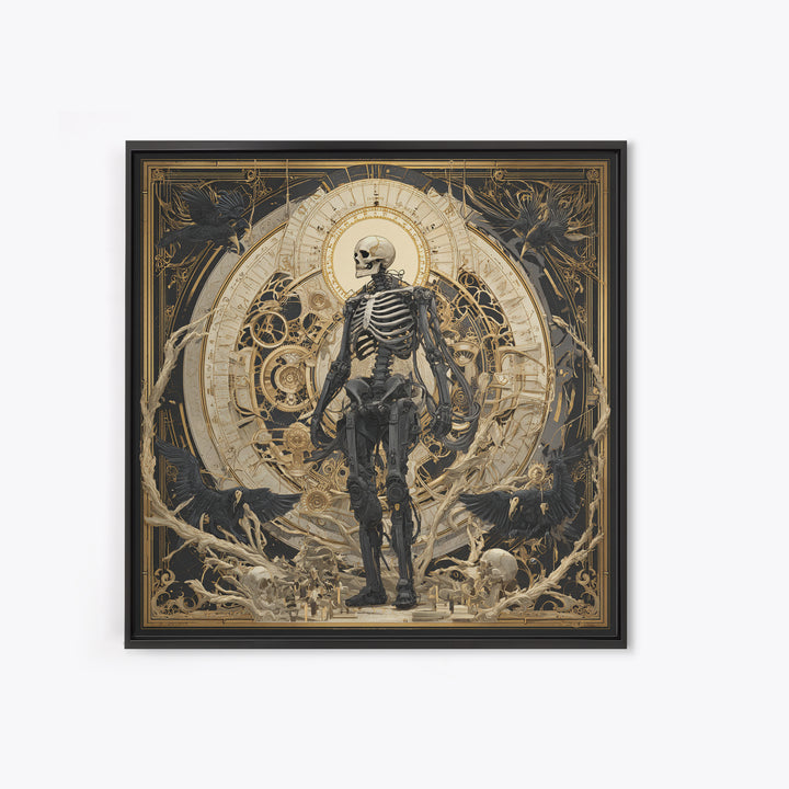 The Biomechanical Skeleton, Dark Symbolist Art, Square Wall Art, Dark Fantasy Wall Art, Canvas Print, Halloween Wall Art