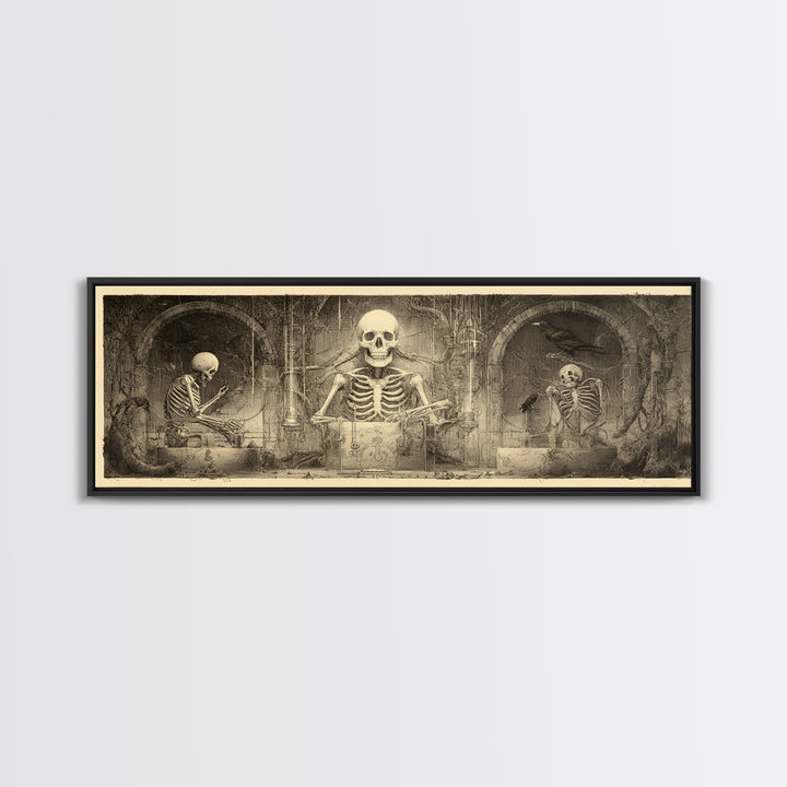 The Biomechanical Skeleton, Expressionist Nightmare Art, Extra Wide Wall Art, Dark Fantasy Wall Art, Framed Canvas Print, Halloween Wall Art