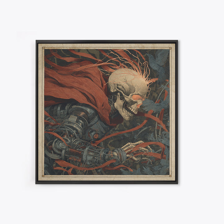 The Biomechanical Skeleton, Expressionist Gothic Art, Square Wall Art, Macabre Wall Art, Framed Canvas Print, Halloween Wall Art