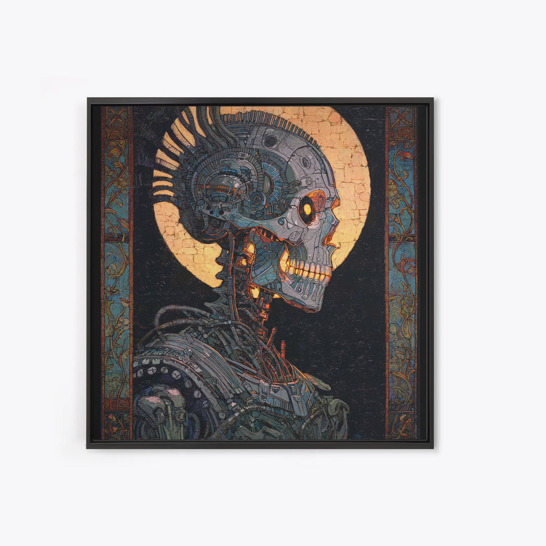 The Biomechanical Skeleton, Stained Glass Gothic Art, Square Wall Art, Dark Fantasy Wall Art, Canvas Print, Halloween Wall Art