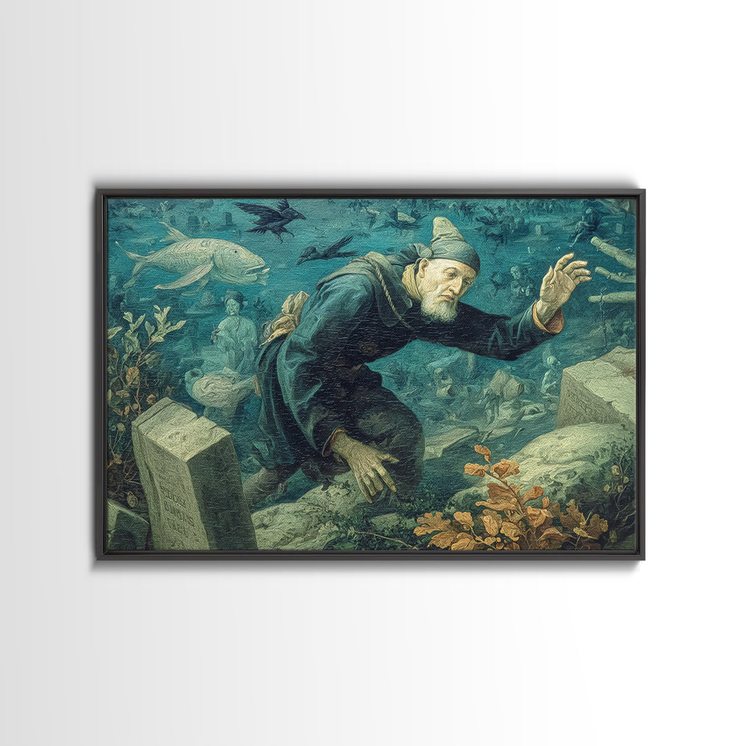 The Underwater Graveyard, Northern Renaissance Horror, Landscape Wall Art, Macabre Wall Art, Canvas Print, Halloween Wall Art