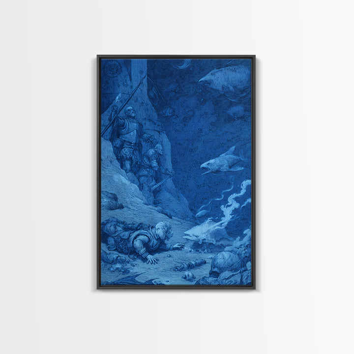 The Underwater Graveyard, Renaissance Engraving Art, Vertical Wall Art, Dark Halloween Decor, Canvas Print, Halloween Wall Art
