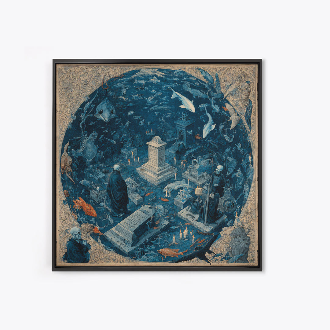 The Underwater Graveyard, Danse Macabre Art, Square Wall Art, Dark Fantasy Wall Art, Canvas Print, Halloween Wall Art