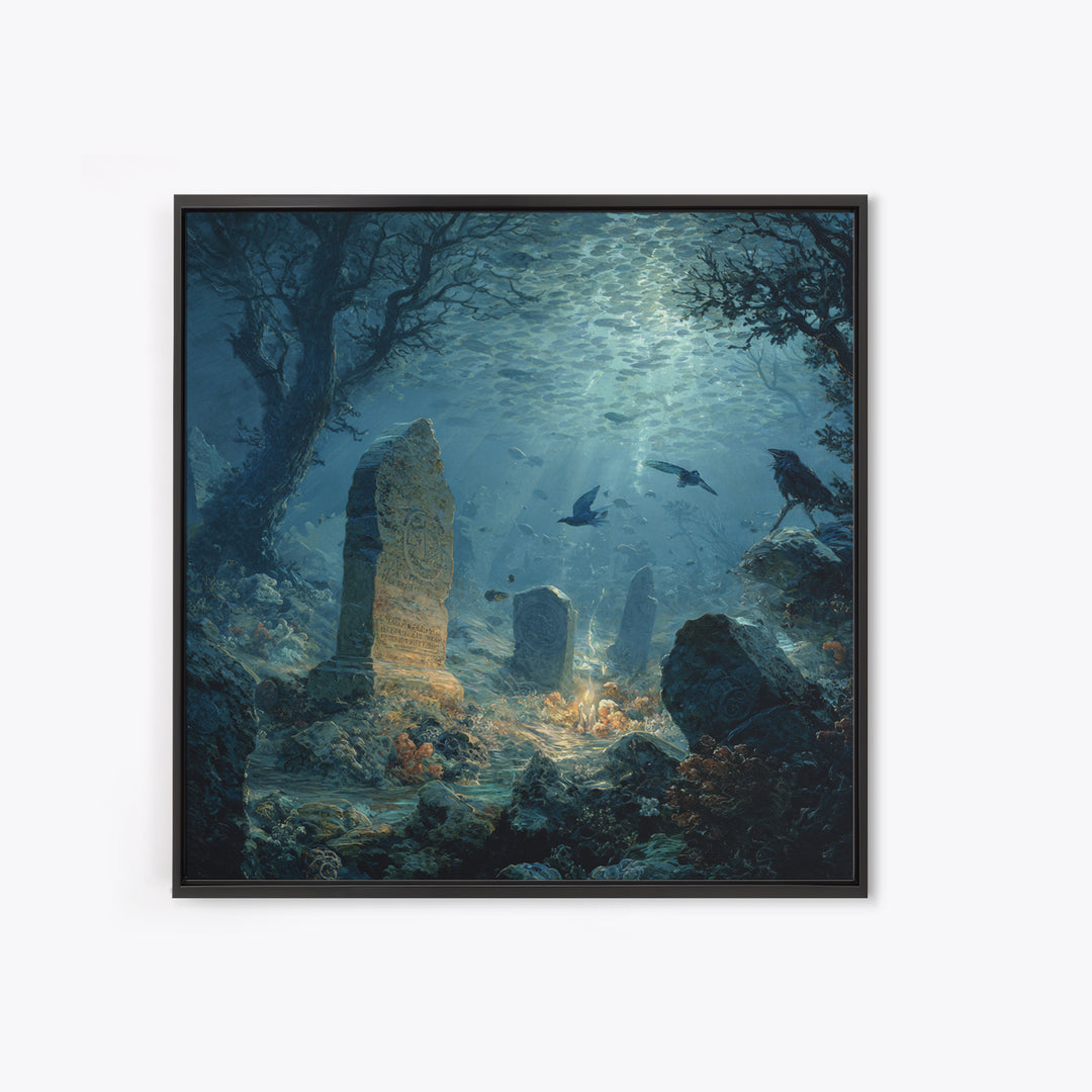 The Underwater Graveyard, Baroque Witchcraft Art, Square Wall Art, Gothic Horror Wall Art, Canvas Print, Halloween Wall Art