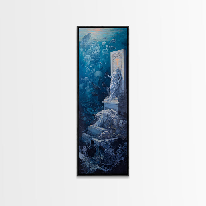 The Underwater Graveyard, Gothic Nightmare Art, Tall Narrow Wall Art, Gothic Horror Wall Art, Canvas Print, Halloween Wall Art