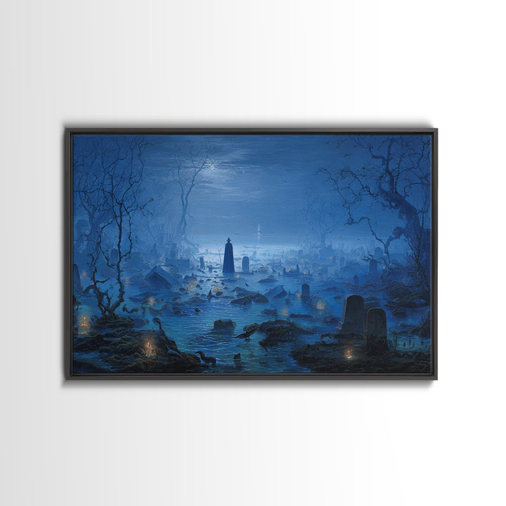The Underwater Graveyard, Romantic Gothic Landscape, Landscape Wall Art, Dark Halloween Decor, Framed Canvas Print