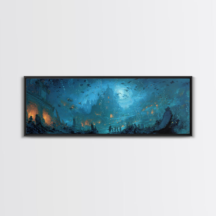 The Underwater Graveyard, Apocalyptic Romantic Art, Extra Wide Wall Art, Dark Fantasy Wall Art, Framed Canvas Print, Halloween Wall Art