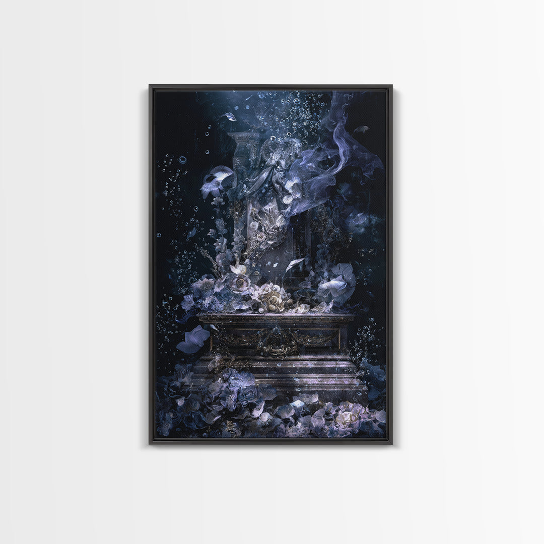 The Underwater Graveyard, Ornate Symbolist Art, Vertical Wall Art, Dark Fantasy Wall Art, Framed Canvas Print, Halloween Wall Art