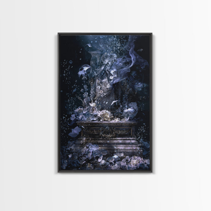 The Underwater Graveyard, Ornate Symbolist Art, Vertical Wall Art, Dark Fantasy Wall Art, Framed Canvas Print, Halloween Wall Art
