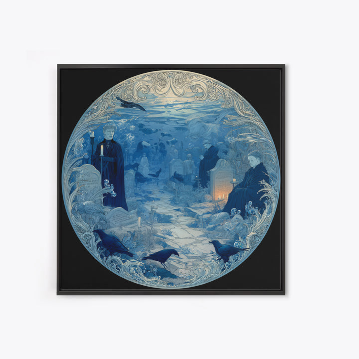 The Underwater Graveyard, Symbolist Death Art, Square Wall Art, Dark Fantasy Wall Art, Framed Canvas Print, Halloween Wall Art