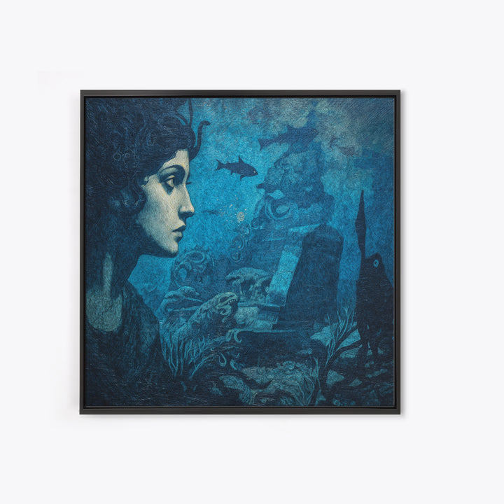 The Underwater Graveyard, Dark Symbolist Art, Square Wall Art, Dark Halloween Decor, Canvas Print, Halloween Wall Art