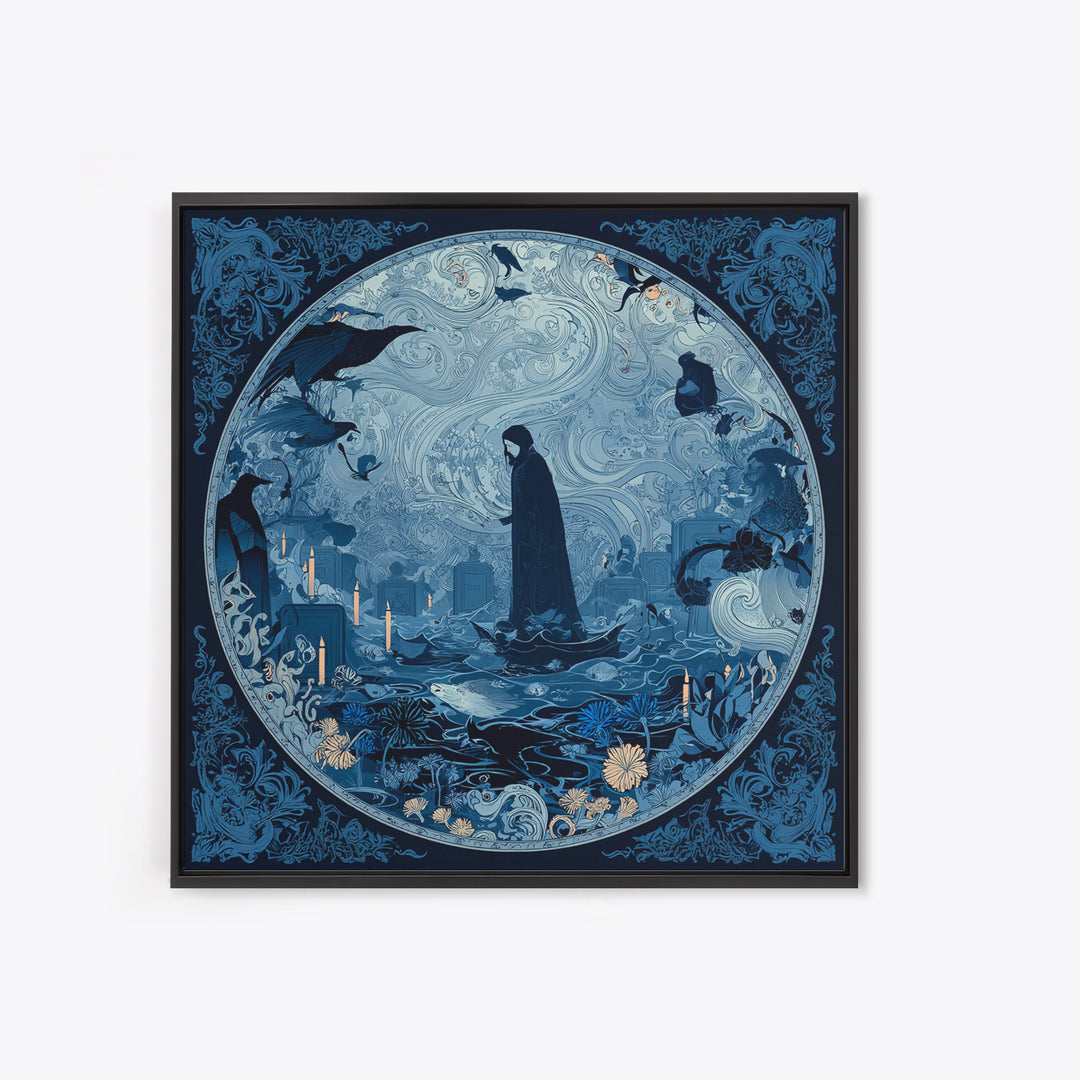 The Underwater Graveyard, Decadent Line Art, Square Wall Art, Gothic Horror Wall Art, Canvas Print, Halloween Wall Art